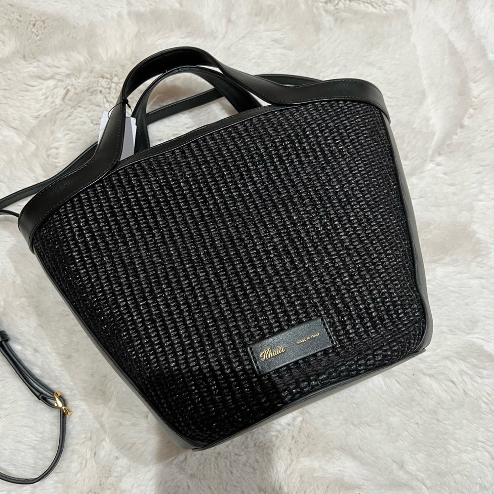 Khaite Nora raffia & calfskin tote bag